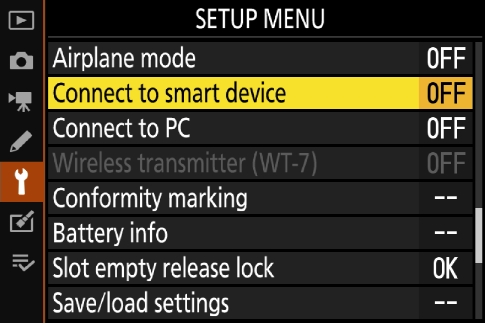 Nikon Setup Menu